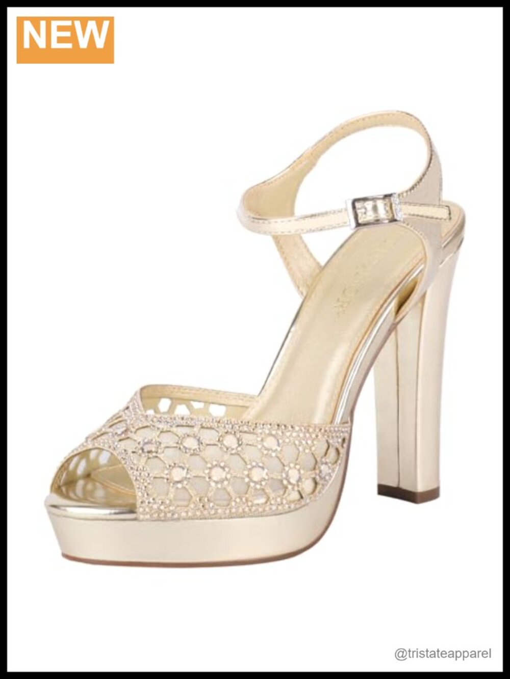 Rhinestone Platform Heeled Sandals Peep Toe Ankle Strap 4.5 Inch